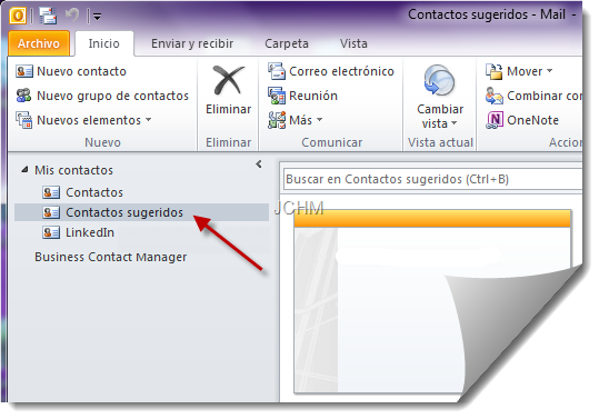 El historial de Contactos de Microsoft Outlook